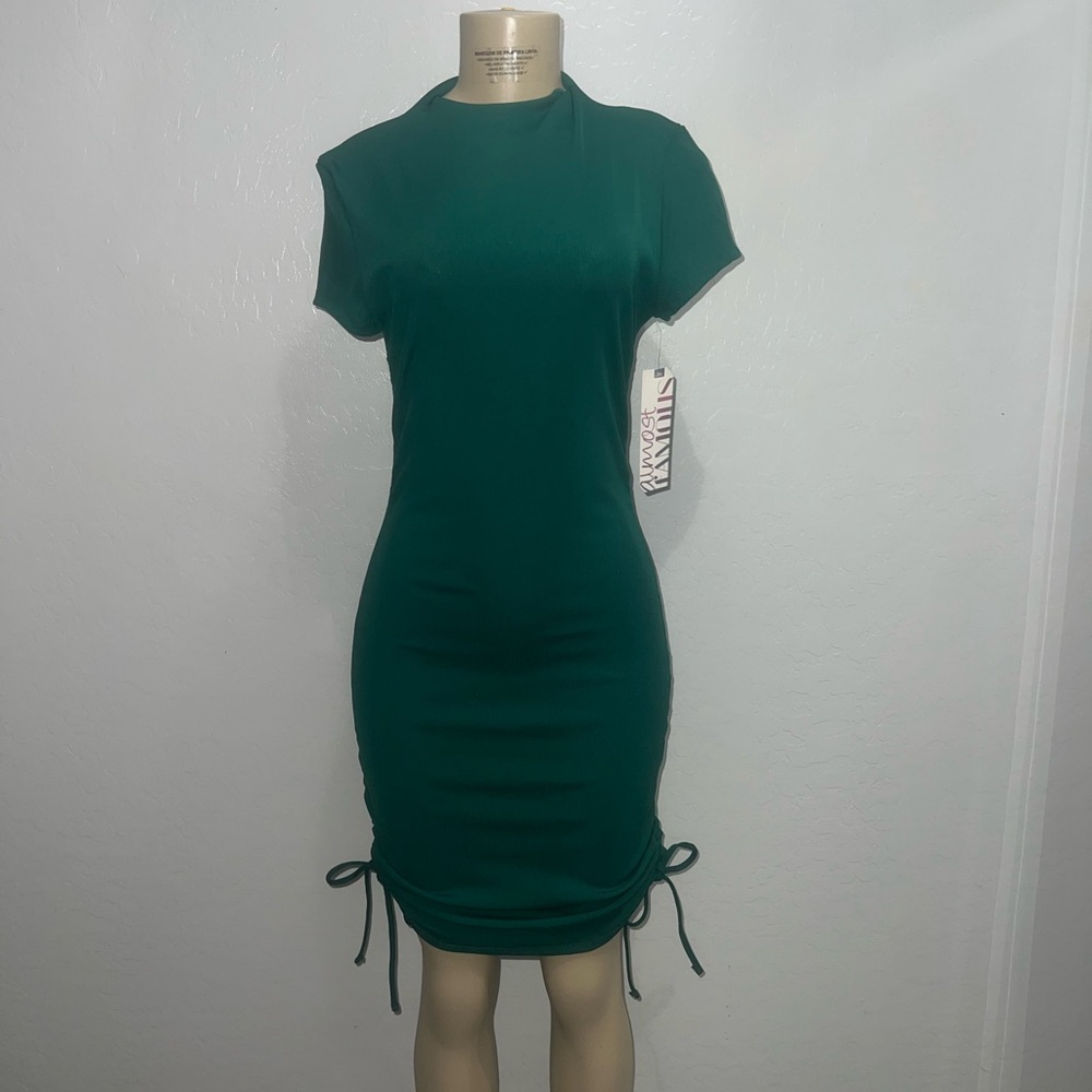 Almost Famous Green Ruched Bodycon Mini Dress